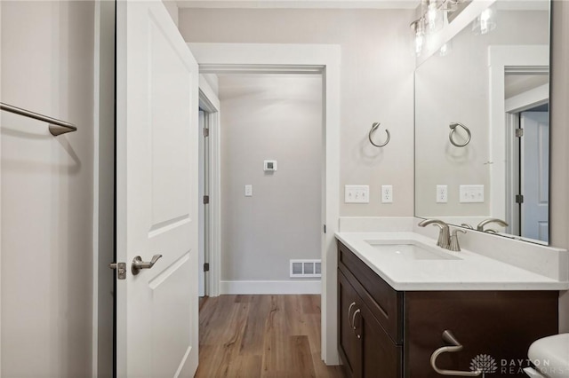 bathroom with vanity and hardwood / wood-style flooring