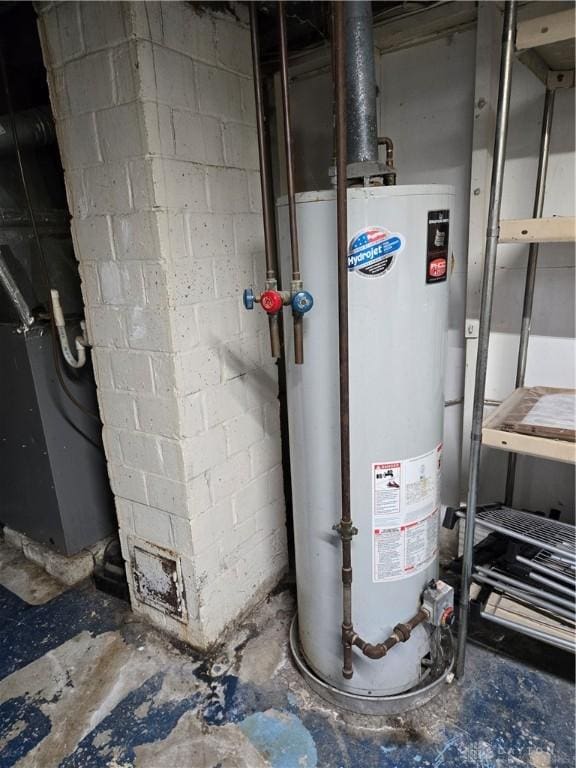 utility room featuring water heater