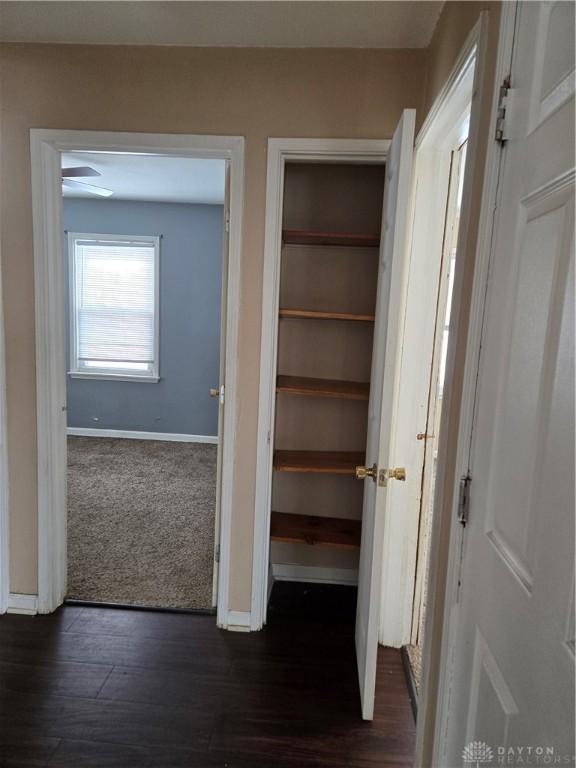 corridor featuring dark hardwood / wood-style floors