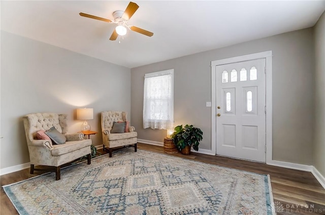 entryway featuring hardwood / wood-style floors and ceiling fan