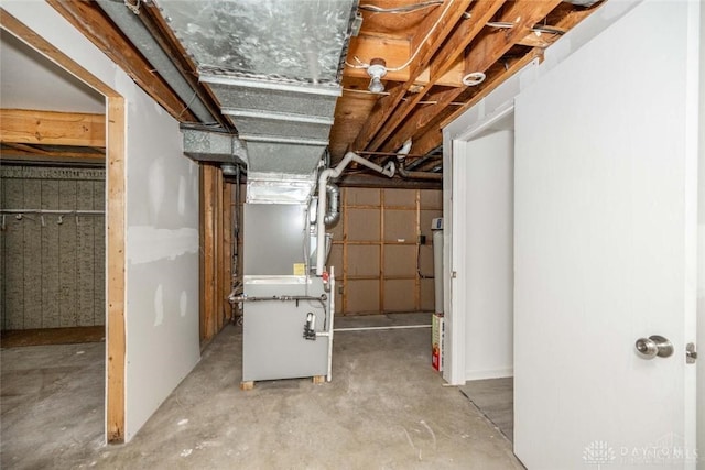 basement with heating unit