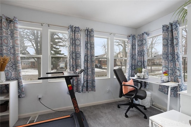 view of carpeted home office