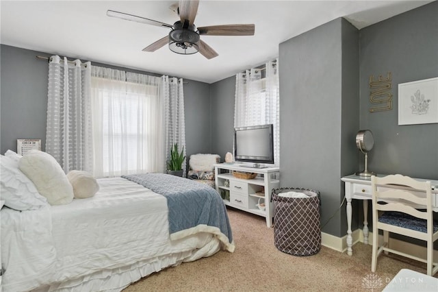 bedroom featuring carpet floors and ceiling fan