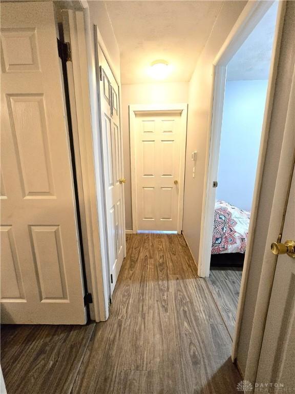 hallway with dark wood-type flooring