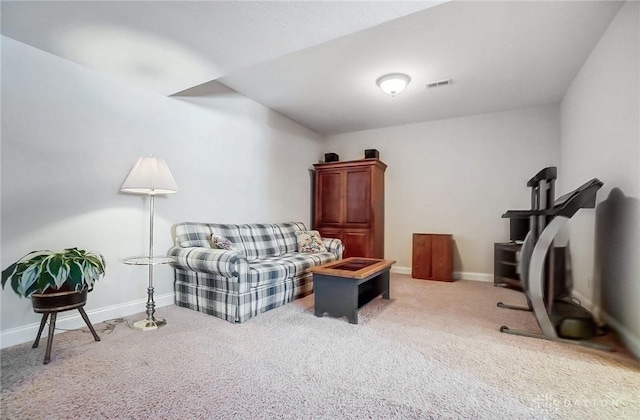 living area with carpet floors