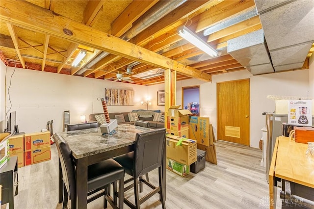 basement featuring light hardwood / wood-style flooring