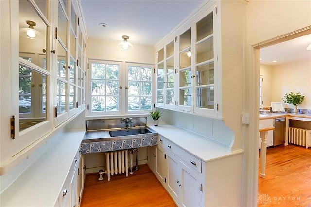 sunroom / solarium featuring radiator and sink