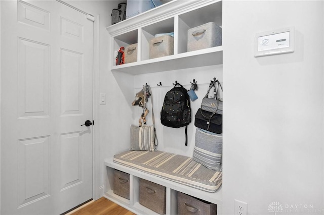 mudroom featuring wood-type flooring