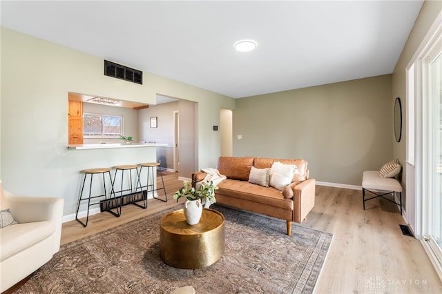 living room with light hardwood / wood-style flooring