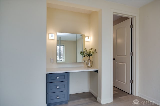 bathroom with hardwood / wood-style floors