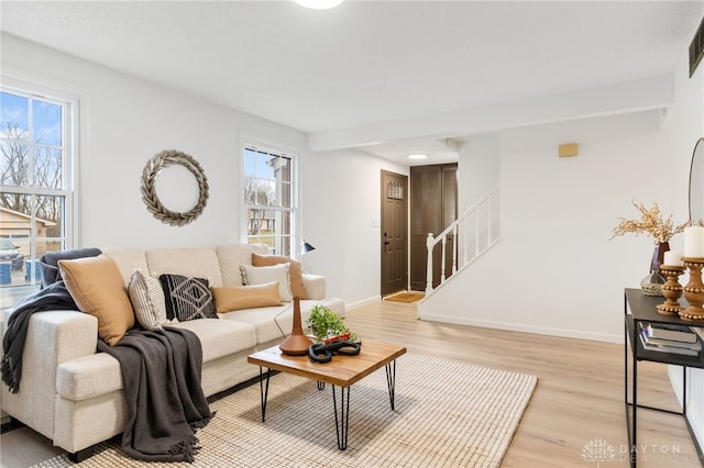 living room featuring light hardwood / wood-style floors