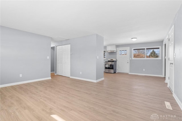 unfurnished living room featuring light wood-type flooring