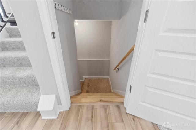 stairway featuring wood-type flooring