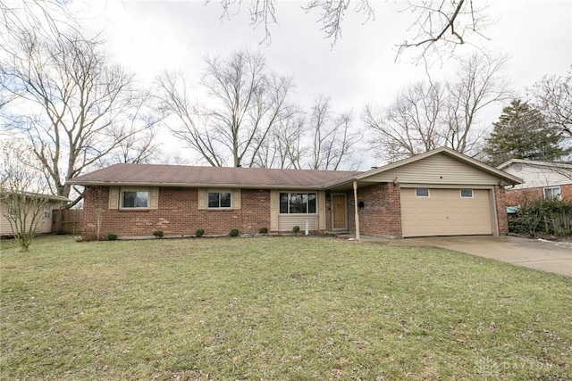 ranch-style house featuring a garage and a front yard