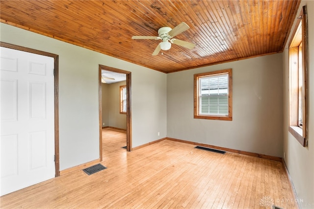 700 James St, Springfield, OH 45503 - spare room with a ceiling fan, healthy amount of natural light, wooden ceiling, light wood-style flooring, and baseboards