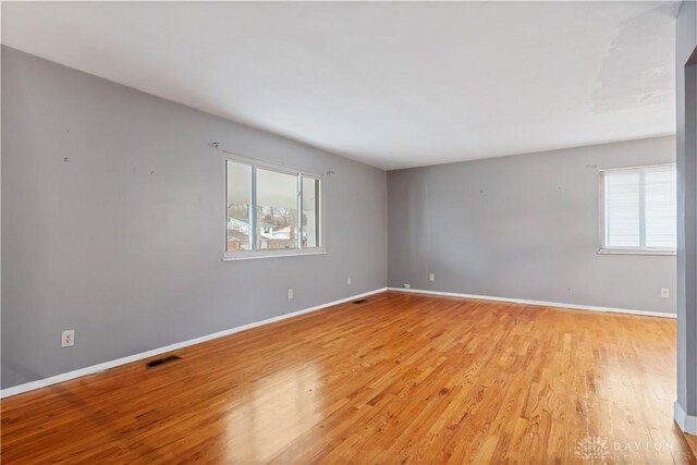 spare room featuring a healthy amount of sunlight and light wood-type flooring