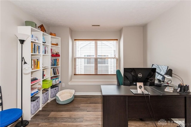 office area featuring dark hardwood / wood-style floors