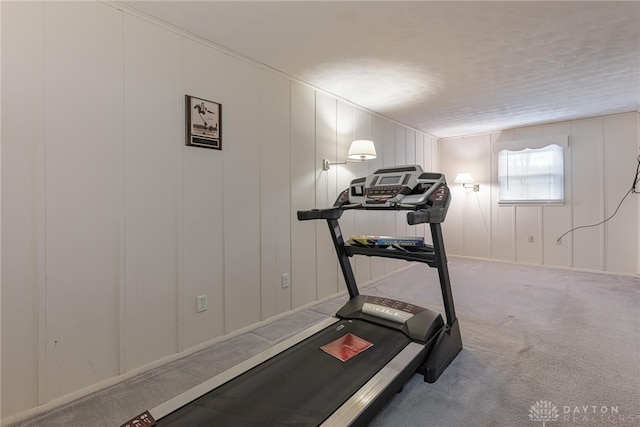 workout room with carpet flooring