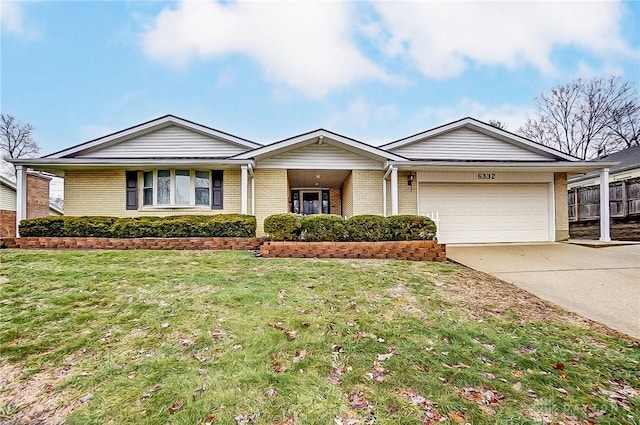 single story home with a garage and a front yard