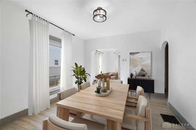 dining room with light wood-type flooring