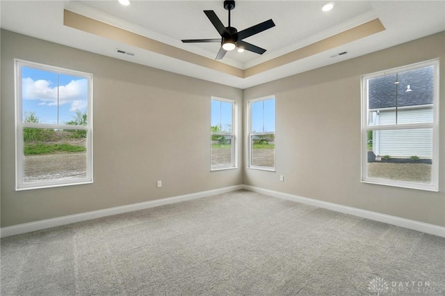 1507 Kingsgate, Springfield, OH 45502 - carpeted spare room with a raised ceiling, baseboards, ornamental molding, ceiling fan, and recessed lighting