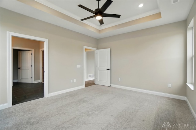 1507 Kingsgate, Springfield, OH 45502 - unfurnished bedroom featuring carpet floors, a raised ceiling, crown molding, recessed lighting, and baseboards
