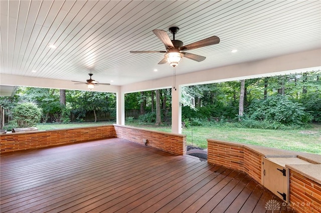 wooden terrace with ceiling fan