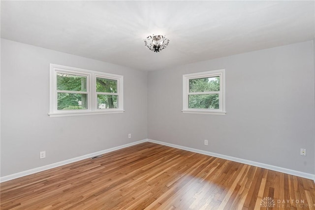 spare room with a healthy amount of sunlight and light hardwood / wood-style floors