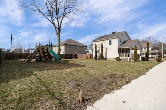 view of yard featuring a playground