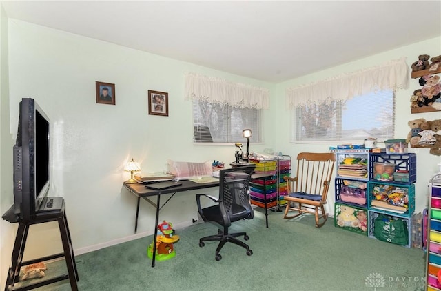 view of carpeted home office