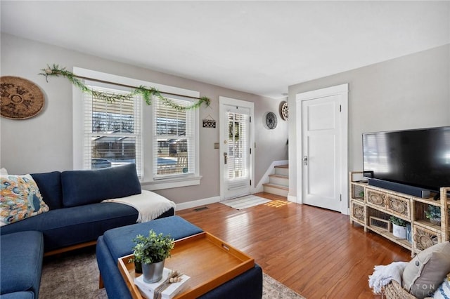 living room with dark wood-type flooring