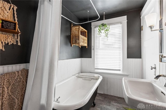 bathroom with sink and hardwood / wood-style flooring