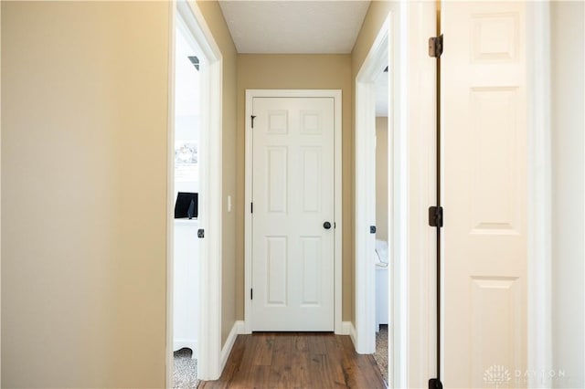 hall with dark wood-type flooring