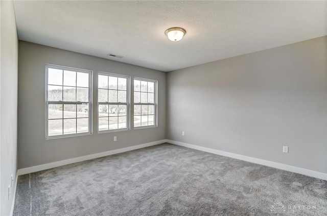 empty room with carpet floors and a textured ceiling