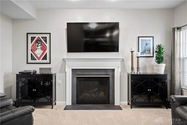 living room featuring light colored carpet