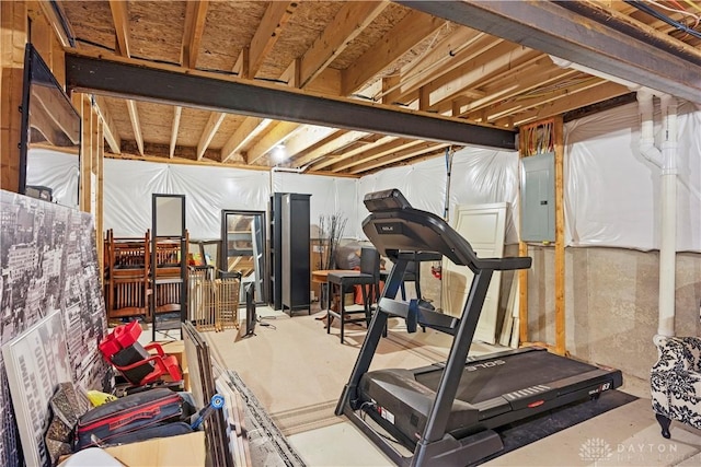 workout area featuring electric panel