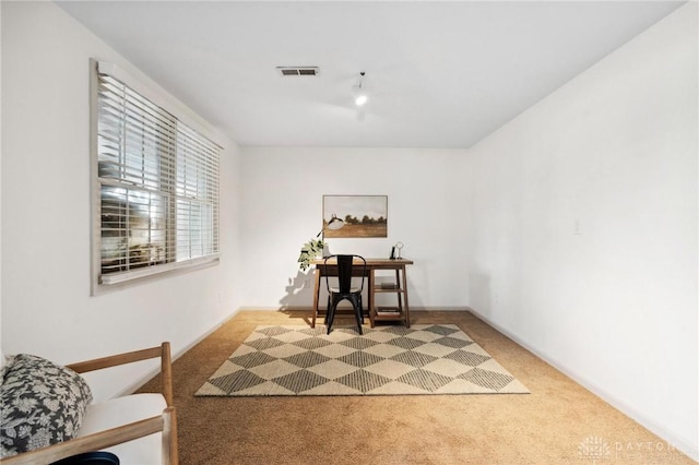 carpeted home office with visible vents