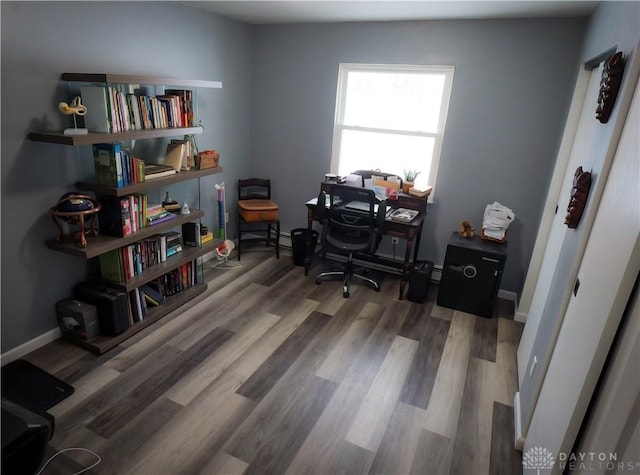 office area with wood-type flooring