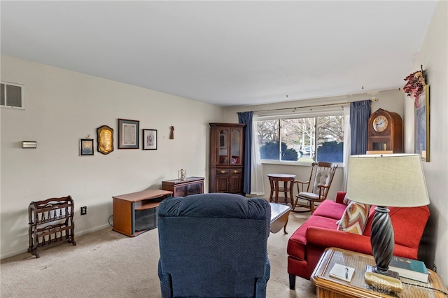 living room featuring light colored carpet