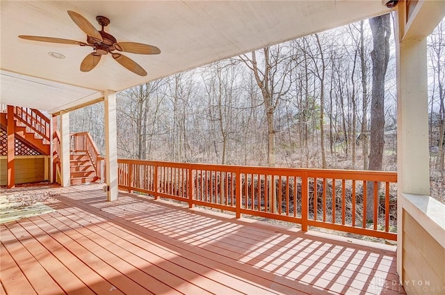 wooden terrace with ceiling fan