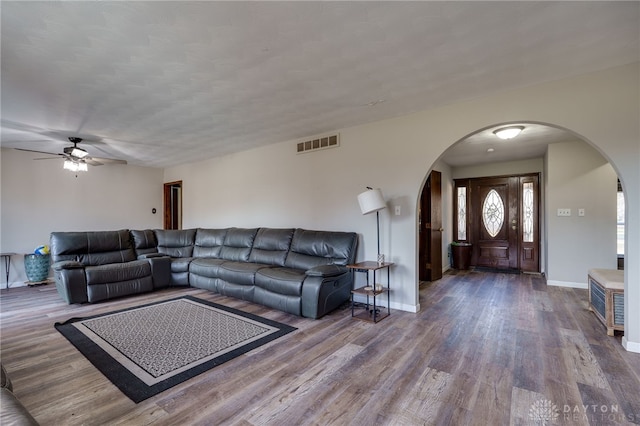 living room with hardwood / wood-style flooring