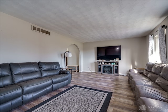 living room with hardwood / wood-style flooring