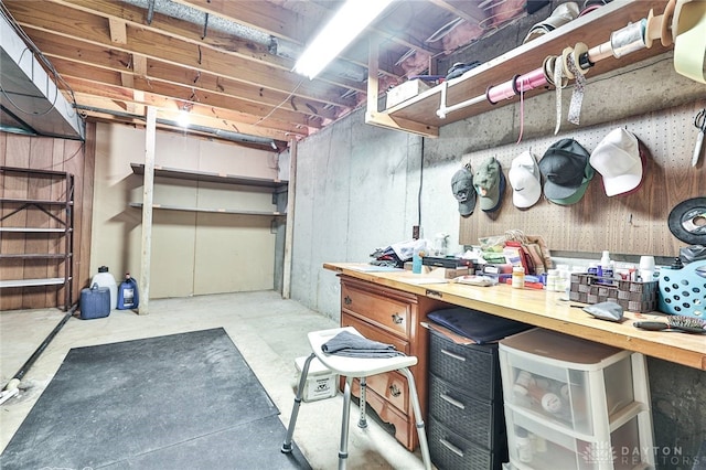 basement with a workshop area