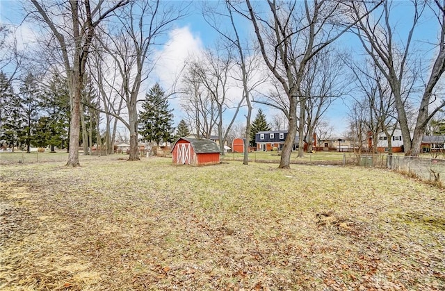 view of yard with a storage shed