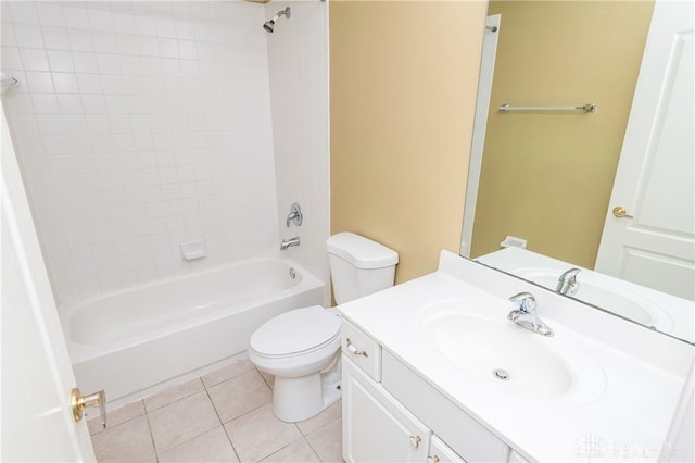 full bathroom featuring tile patterned flooring, vanity, shower / tub combination, and toilet