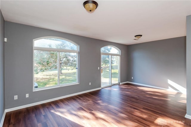 spare room featuring dark hardwood / wood-style flooring and plenty of natural light