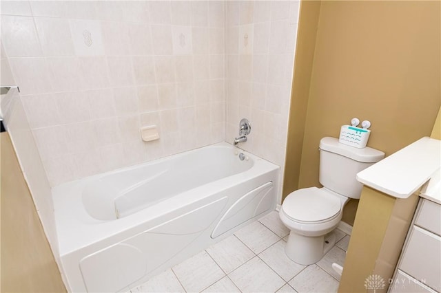 full bathroom with tile patterned flooring, vanity, shower / tub combination, and toilet