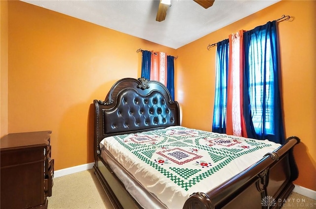 bedroom with carpet floors and ceiling fan