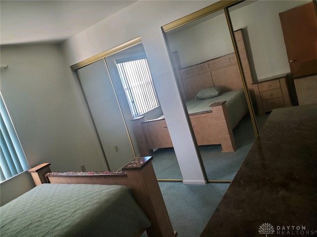 carpeted bedroom featuring two closets