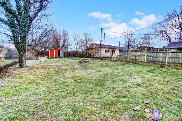 view of yard with a shed